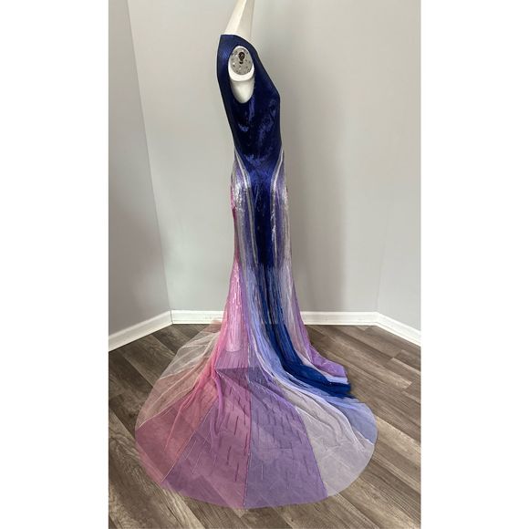 Georges Hobeika Rainbow Beaded Sleeveless Train Gown US8 $9256 - Picture 7 of 9